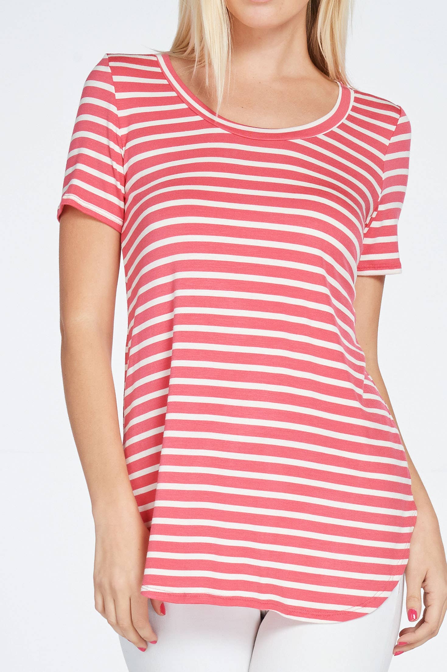 A.gain – wholesale Tunic – Women’s – 10183SS05 Striped Short Sleeve Scoop Neck Top3