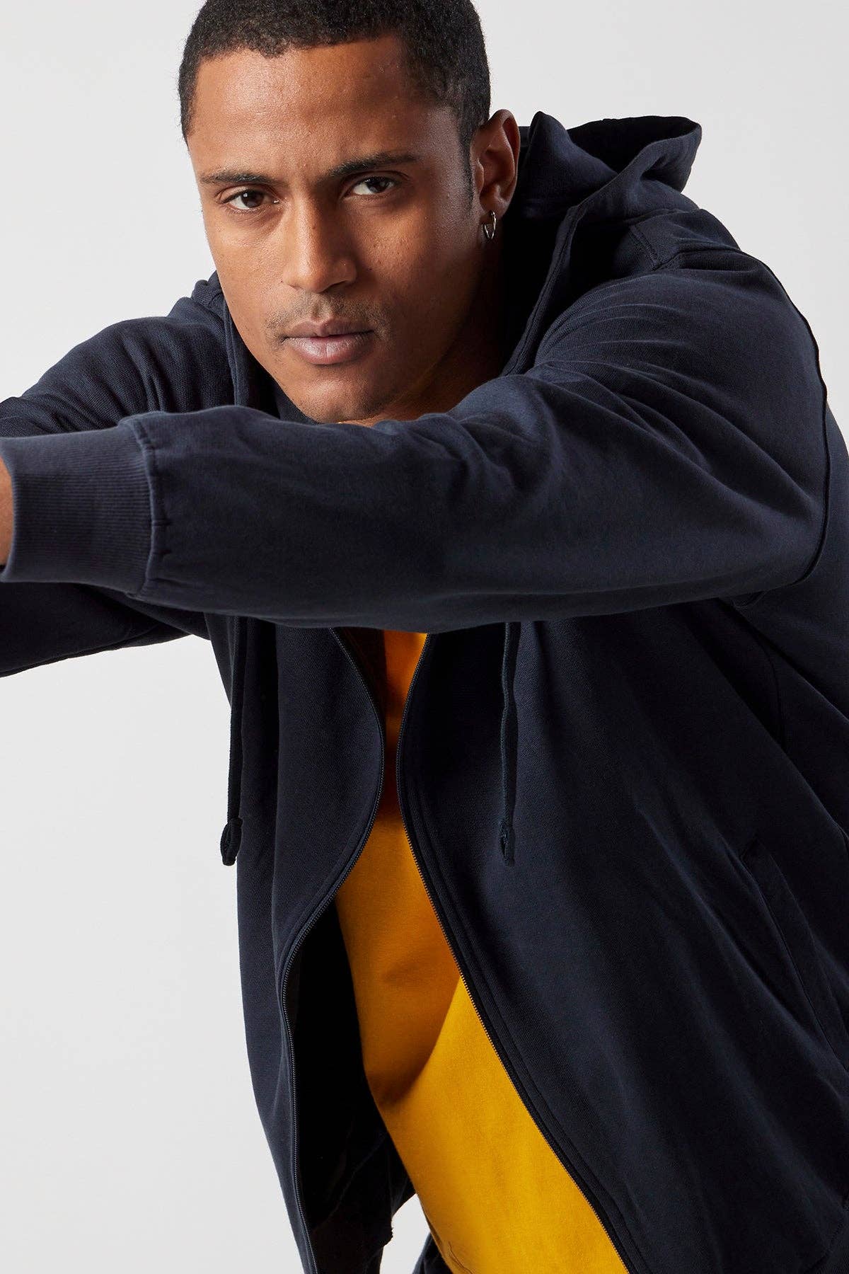 Blue Brushed sweatshirt with hood and zip in organic cotton  for wholesale on Faire2