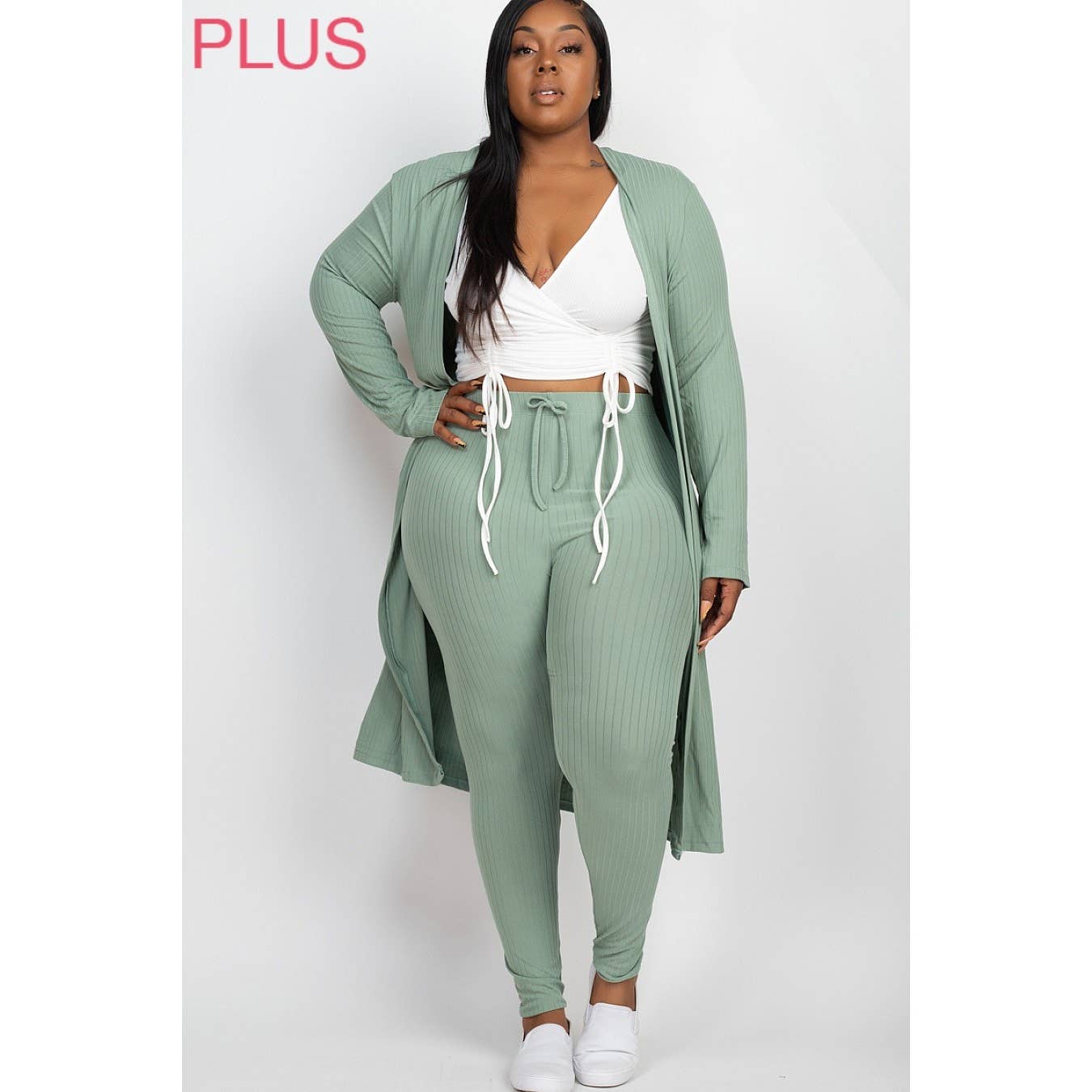 UP CLOTHING - Wholesale Lounge Set - Women's - PLUS SIZE Ribbed Cardigan and Leggings Set6