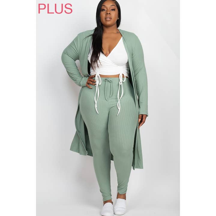 UP CLOTHING - Wholesale Lounge Set - Women's - PLUS SIZE Ribbed Cardigan and Leggings Set6