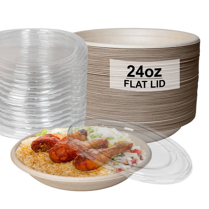 EcoQuality - Wholesale Disposable Plate - 24Oz Compostable Heavy Duty Disposable Bowls with Lids