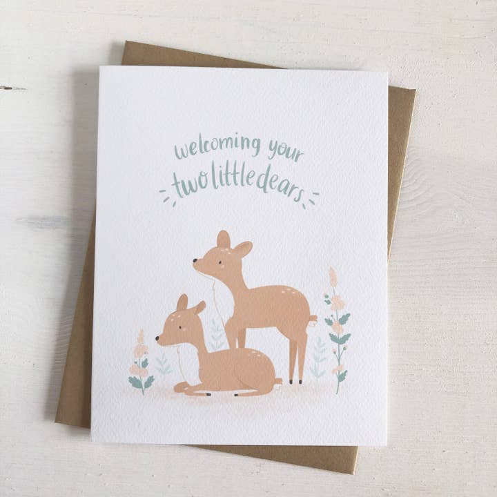 Twee Kleine Hertjes - Tweeling Hertenbos Baby Wenskaart voor wholesale door Fabled Forest