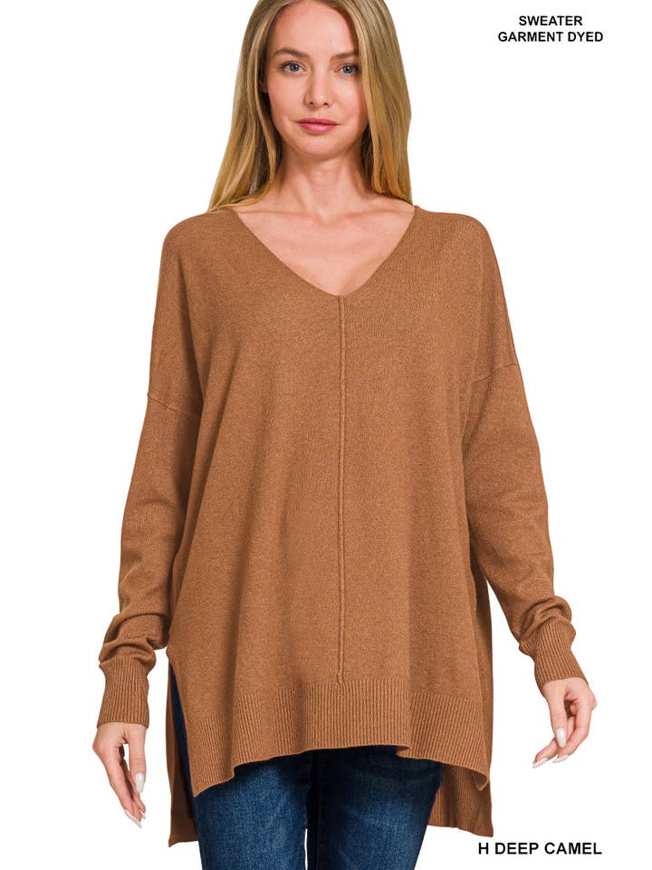 42POPS - Wholesale Knit Sweater - Women's - ,, SI-26529 Garment Dyed Hi Low Hem Front Seam Sweater2