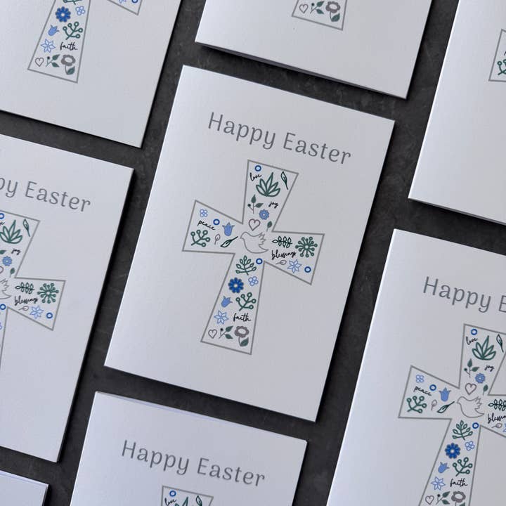 Easter Card Pack of 8 with Christian Crucifix Illustration for wholesale by Tall Order