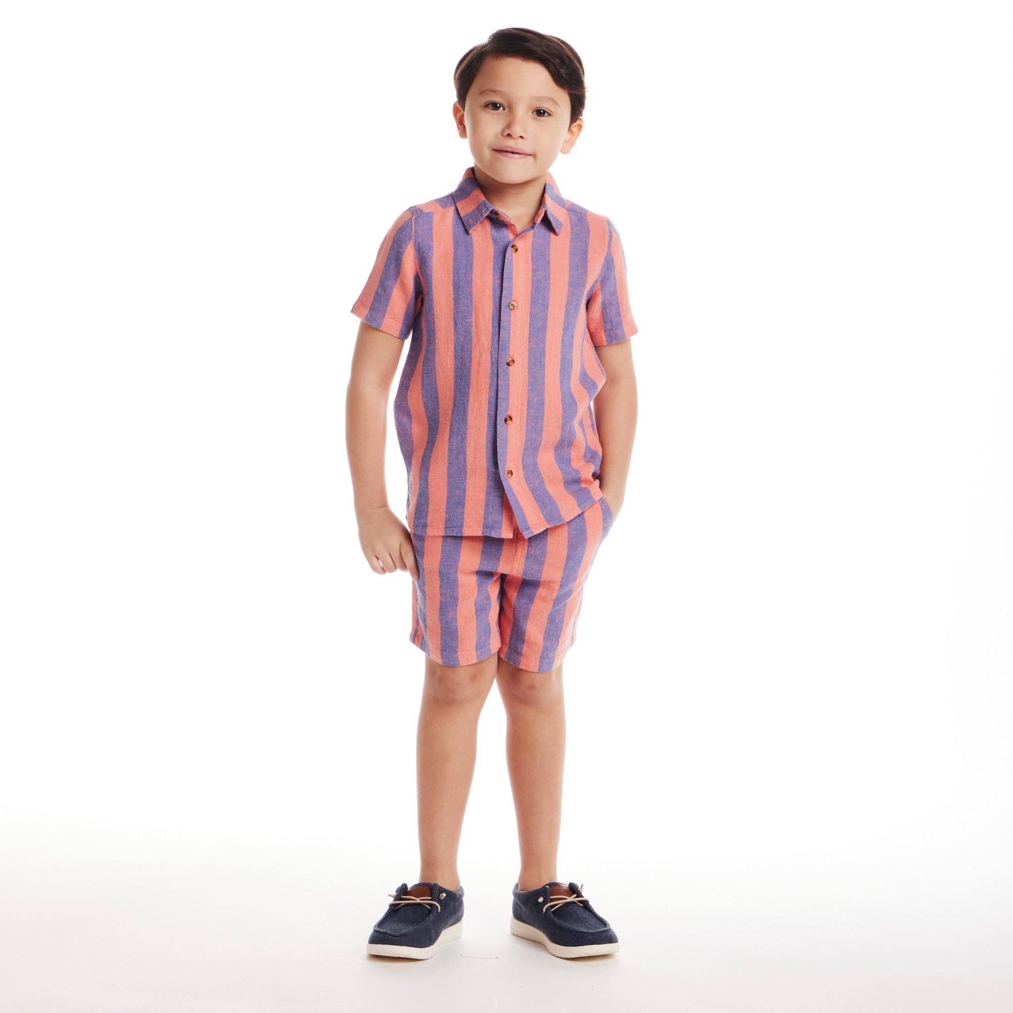 Kids (2-8) 2-Piece Striped Buttondown Set | Coral & Blue for wholesale on Faire1