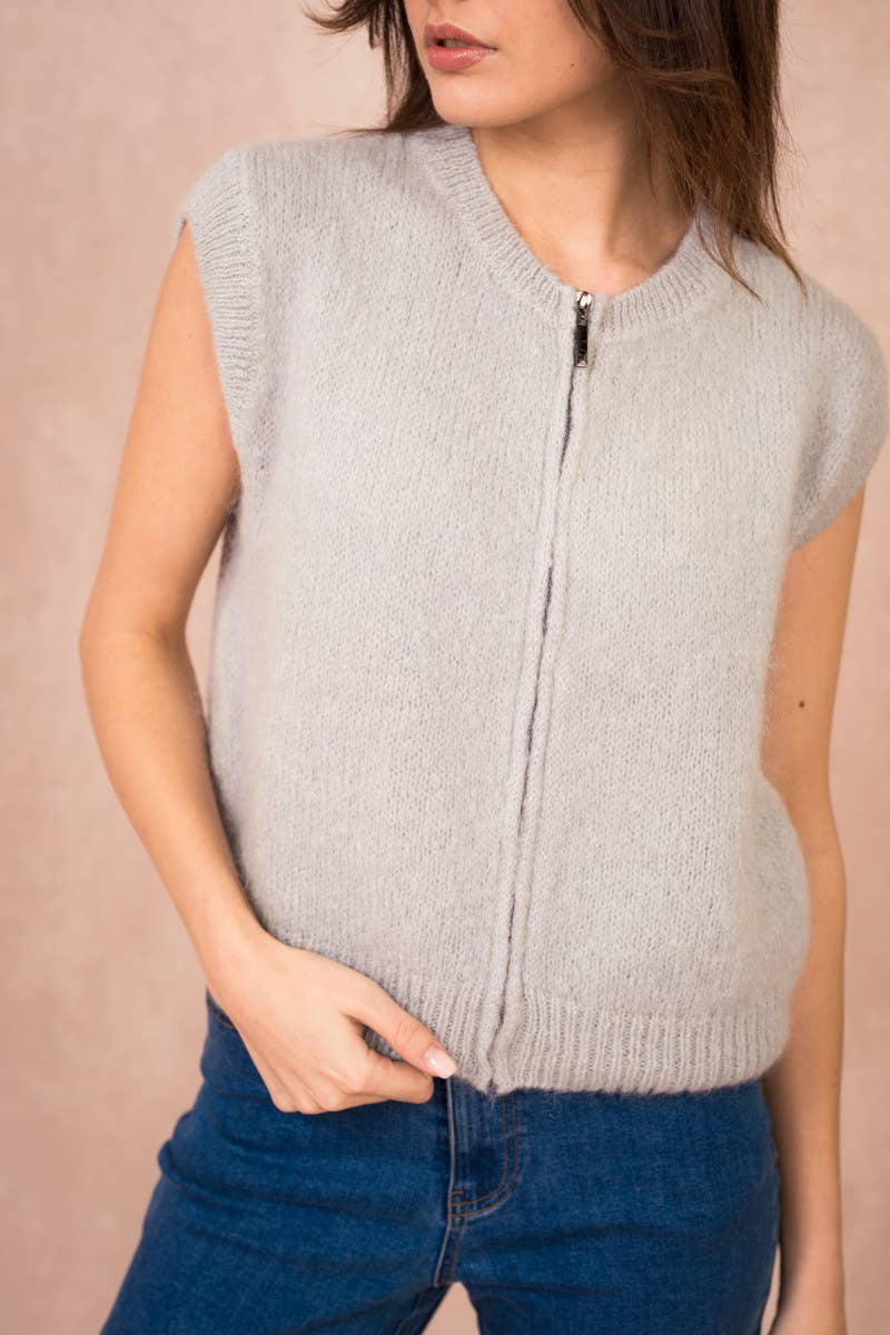 Calie Paris - Vendita all'ingrosso Maglione tricot - Donna - Gilet Senza Maniche con Zip – Misto Mohair11