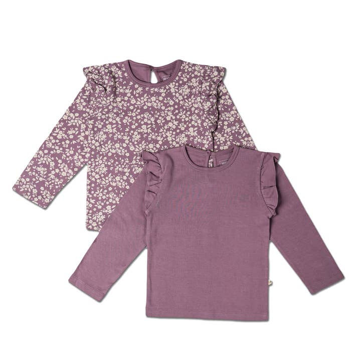 Conjunto de 2 Tops Orgánicos con Volantes de Manga Larga - Cardo + Baya para venta al por mayor de Makemake Organics