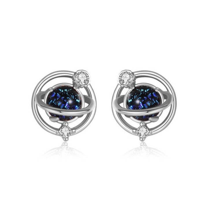 Perimade & Co. LLC - Wholesale Stud/Post Earrings - Planet Saturn Space Stud Earrings in 925 Sterling Silver