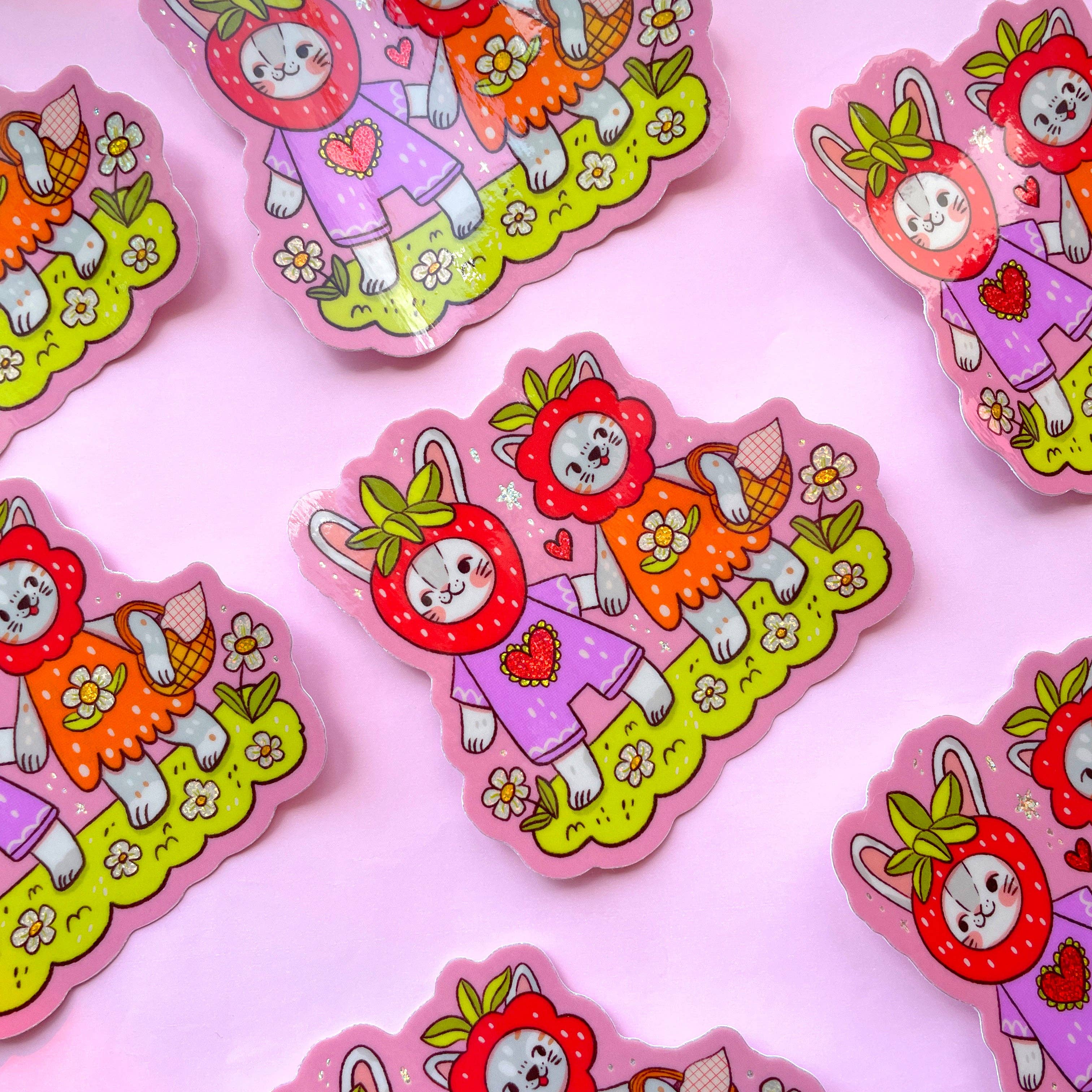 Illustrated By Natalia - Wholesale Sticker - Strawberry Friends ✷Shimmery Sticker✷3