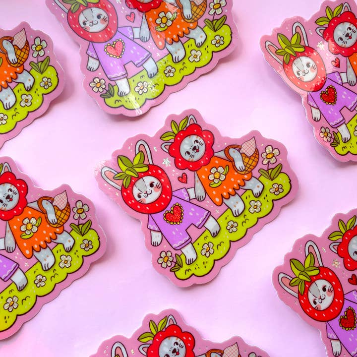 Illustrated By Natalia - Wholesale Sticker - Strawberry Friends ✷Shimmery Sticker✷3