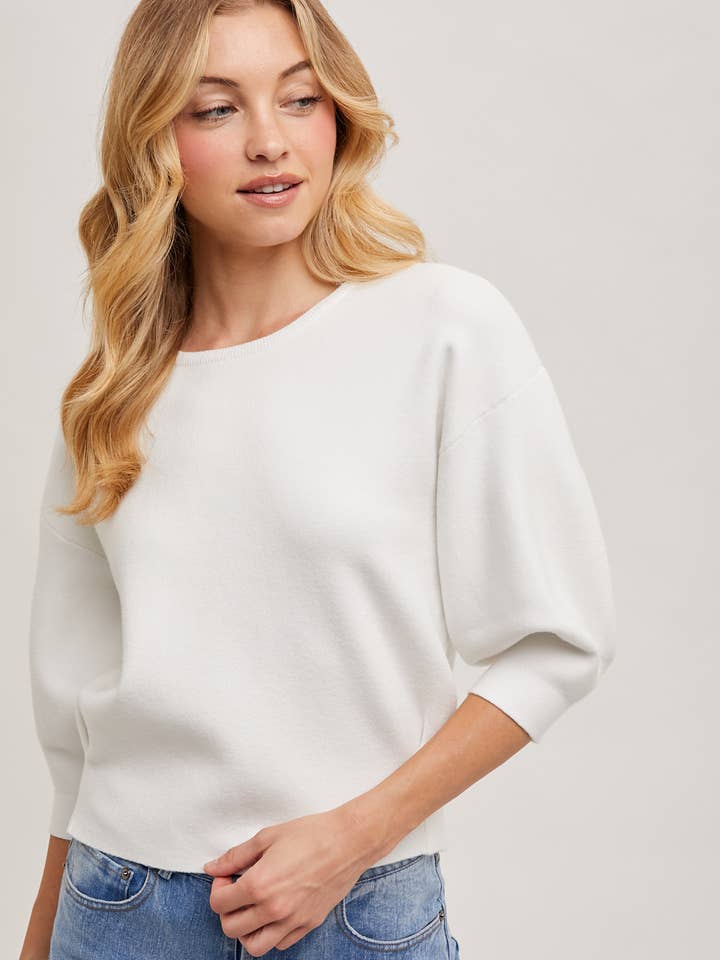 Bluivy - Wholesale Knit Sweater - Women's - PUFFED 3/4 SLEEVED KNIT SWEATER TOP9