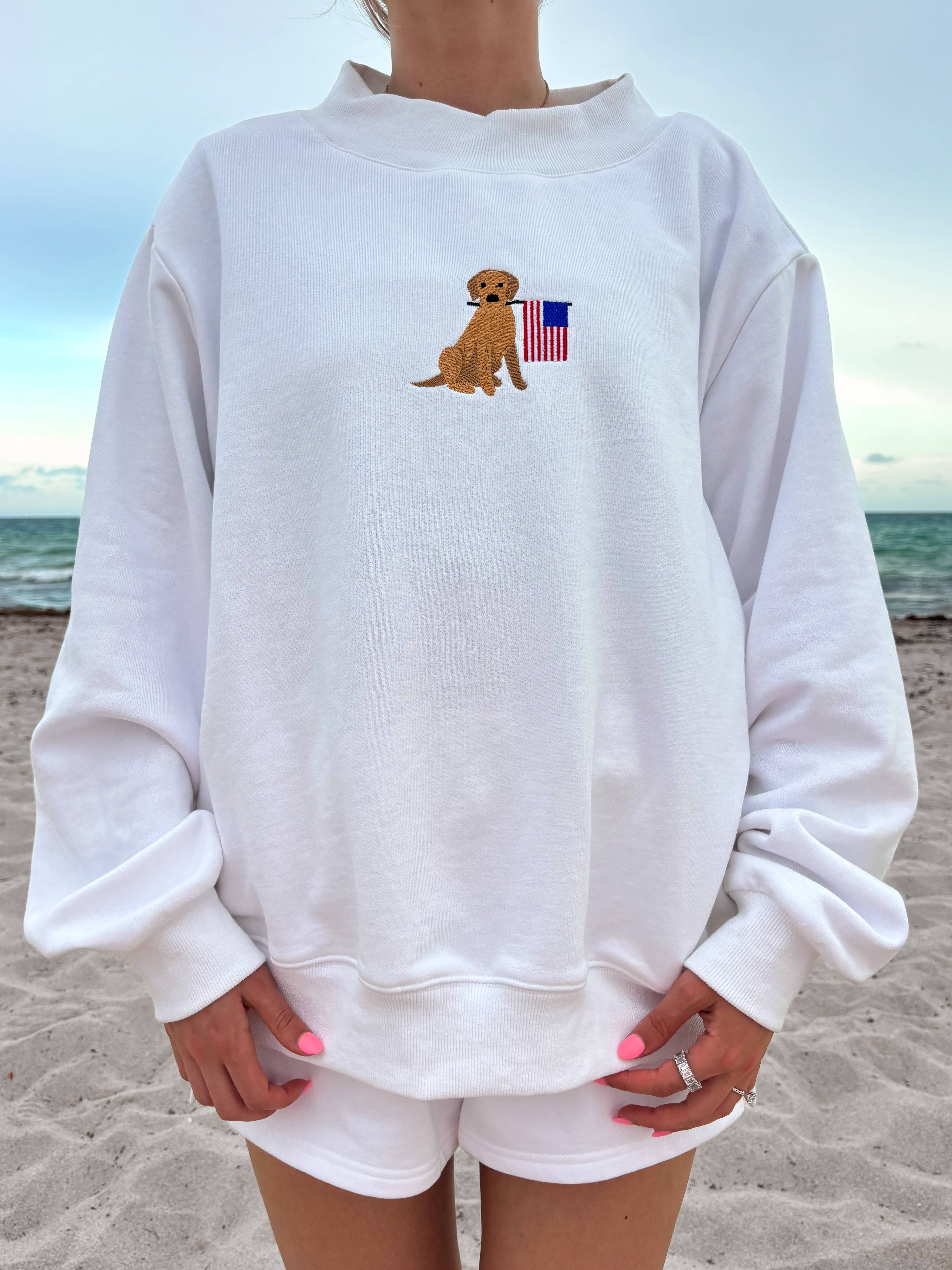 White American Flag Dog Mockneck Sweatshirt 100% Cotton for wholesale on Faire3