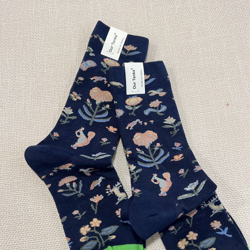 Tourtiwi - Wholesale Socks - Unisex - Oil painting style animal flower print socks16
