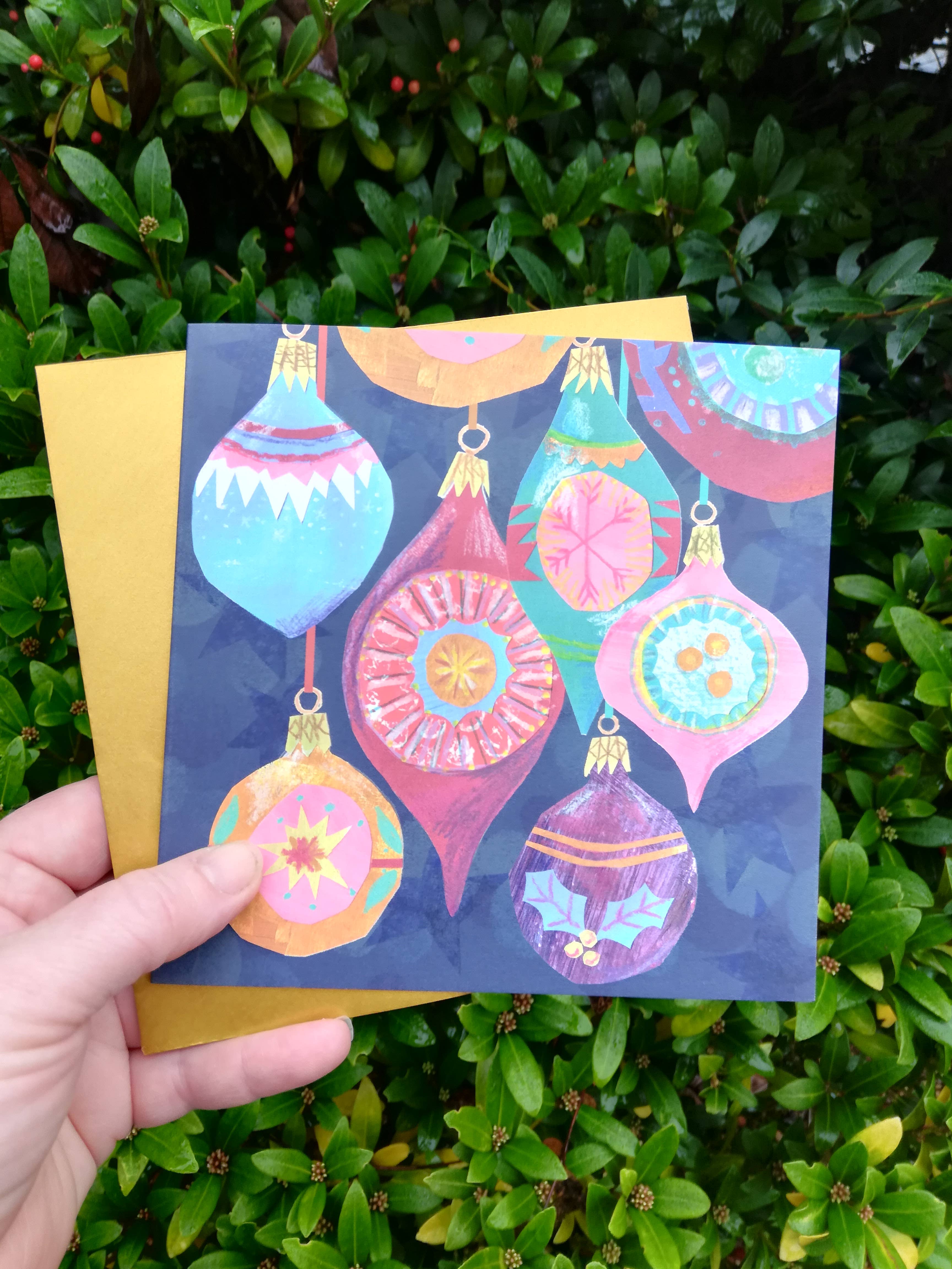 Kate Read Illustration - Wholesale Christmas Card - Vintage Baubles Red Christmas Card2