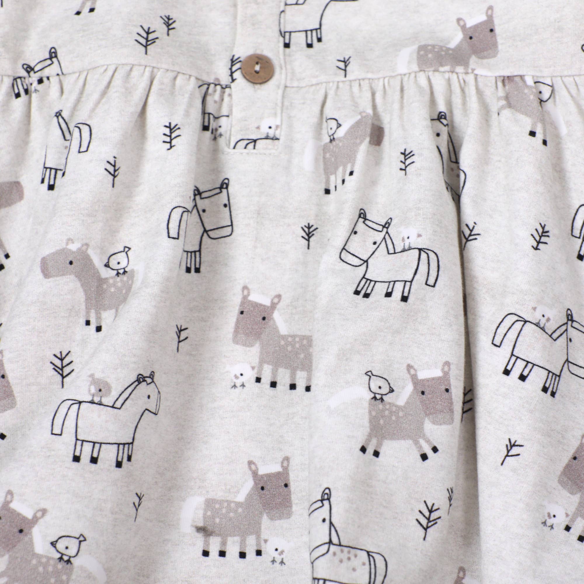 Heather Grey Horse & Bird Baby Flare-jurk+Bloomer-set (biologisch) voor groothandel op Faire2