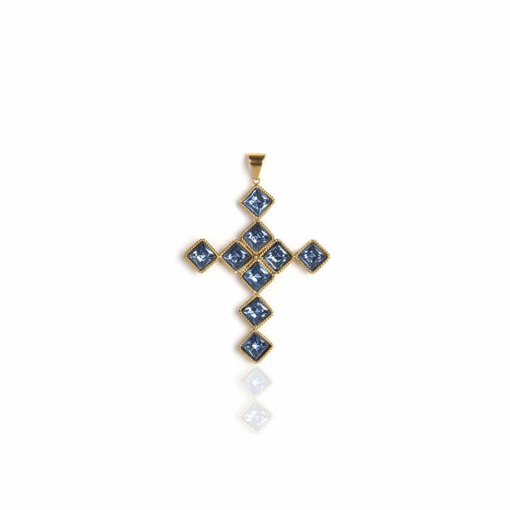 Croix de Brigid de Kildare Chica Charm Eau Lt Saphir - Or pour la vente par VSA Designs Inc.