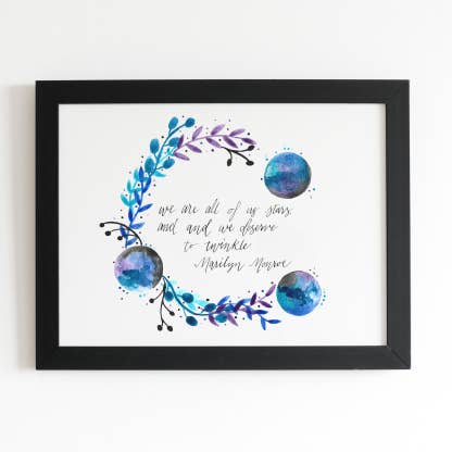 Watercolor and Calligraphy Space Wreath Print for wholesale by Christine Kirby Studios