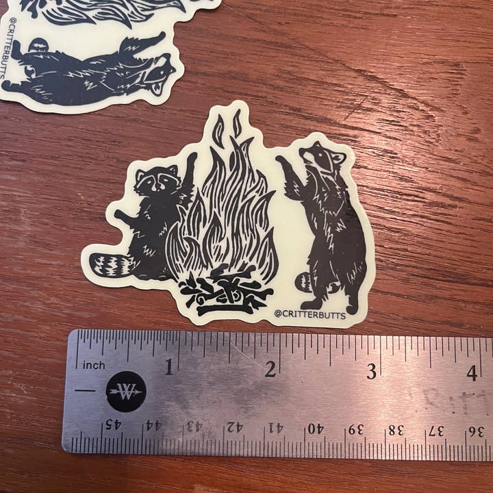Critter Butts - Wholesale Phone & Laptop Stickers - Glow in the dark Raccoon Bonfire Sticker4