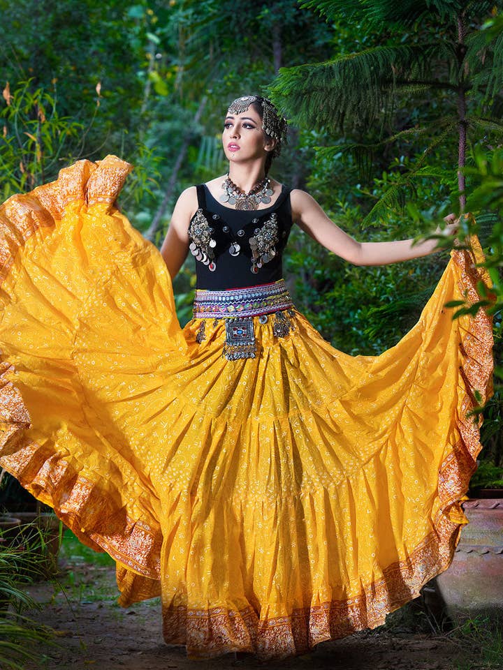 Jodha Maharani Skirt Yellow for wholesale by Senoritas Tribal Designs