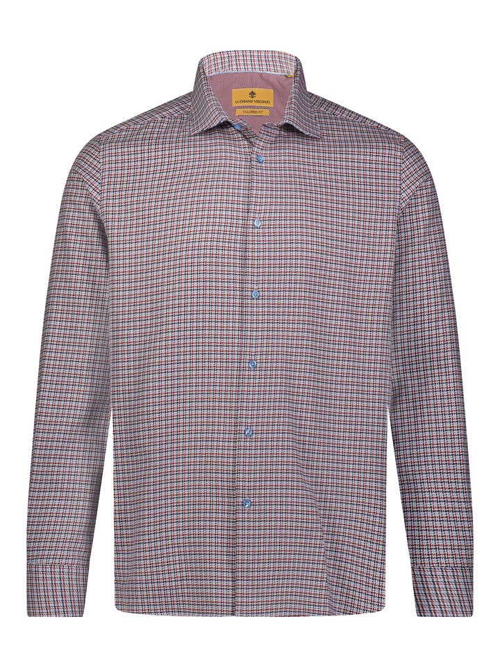 Leo Vävd Dobby Röd Aqua Marinblå Vit Långärmad Skjorta för wholesale av Luchiano Visconti