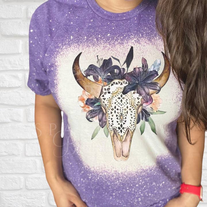 Boho Steer Skull Bleached Shirt for wholesale by Sparkle Boutique2U