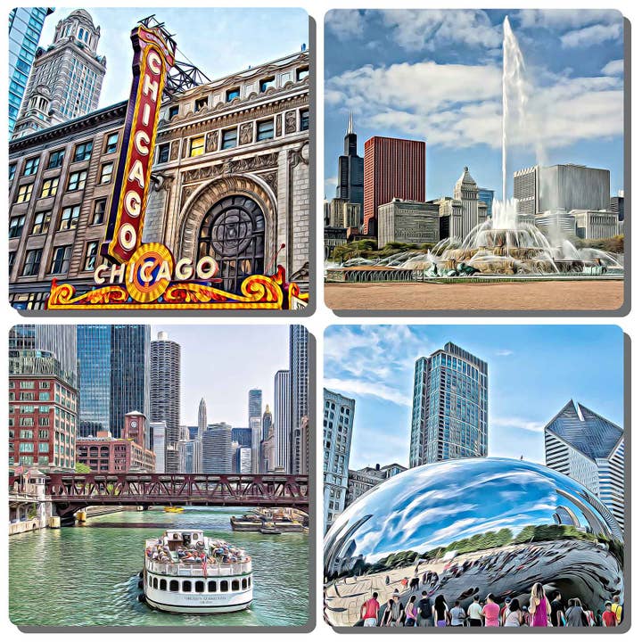 Chicago Stone Drink Coasters, Set of 4 for wholesale by EXIT82ART