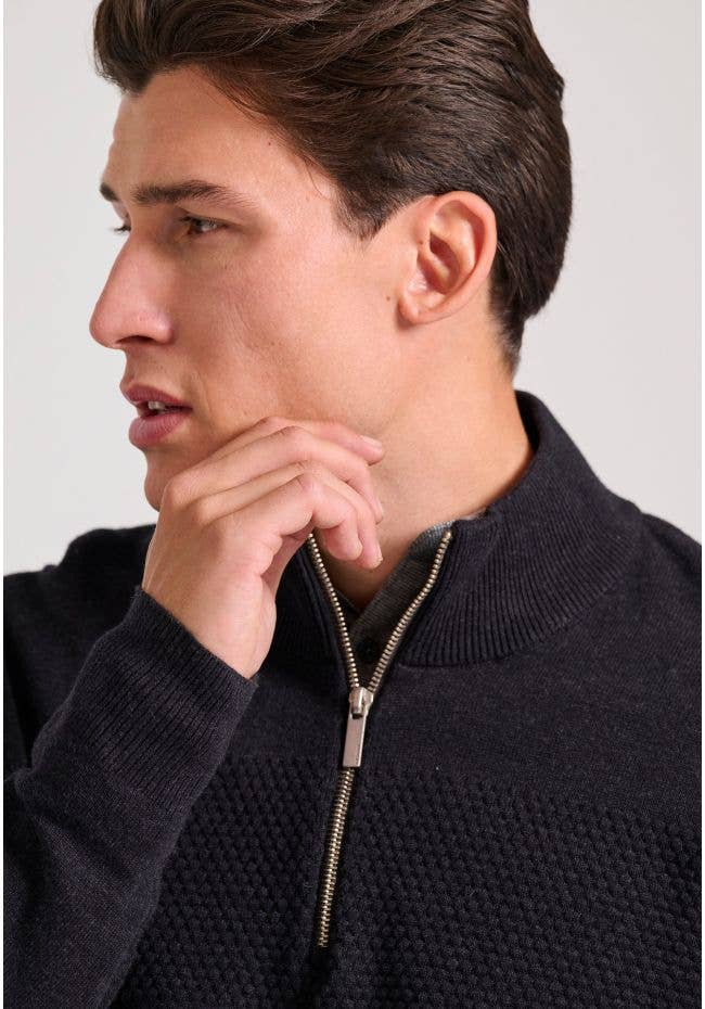 Funky Buddha - Vendita all'ingrosso Maglione tricot - Uomo - Pullover da uomo con mezza zip e motivo a cialda2