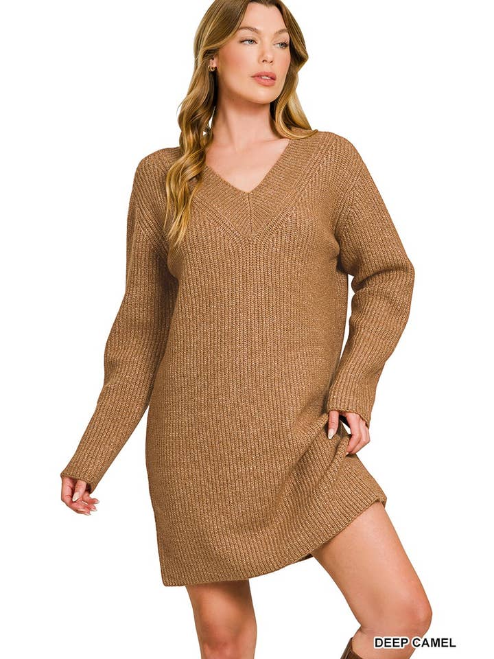 Vanilla Monkey - Wholesale Dress - Women's - V Neck Sweater Dress6