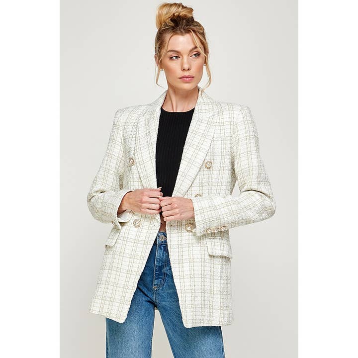 Blazer de Tweed - Botões Dourados e Brancos por atacado de LUXYUSA