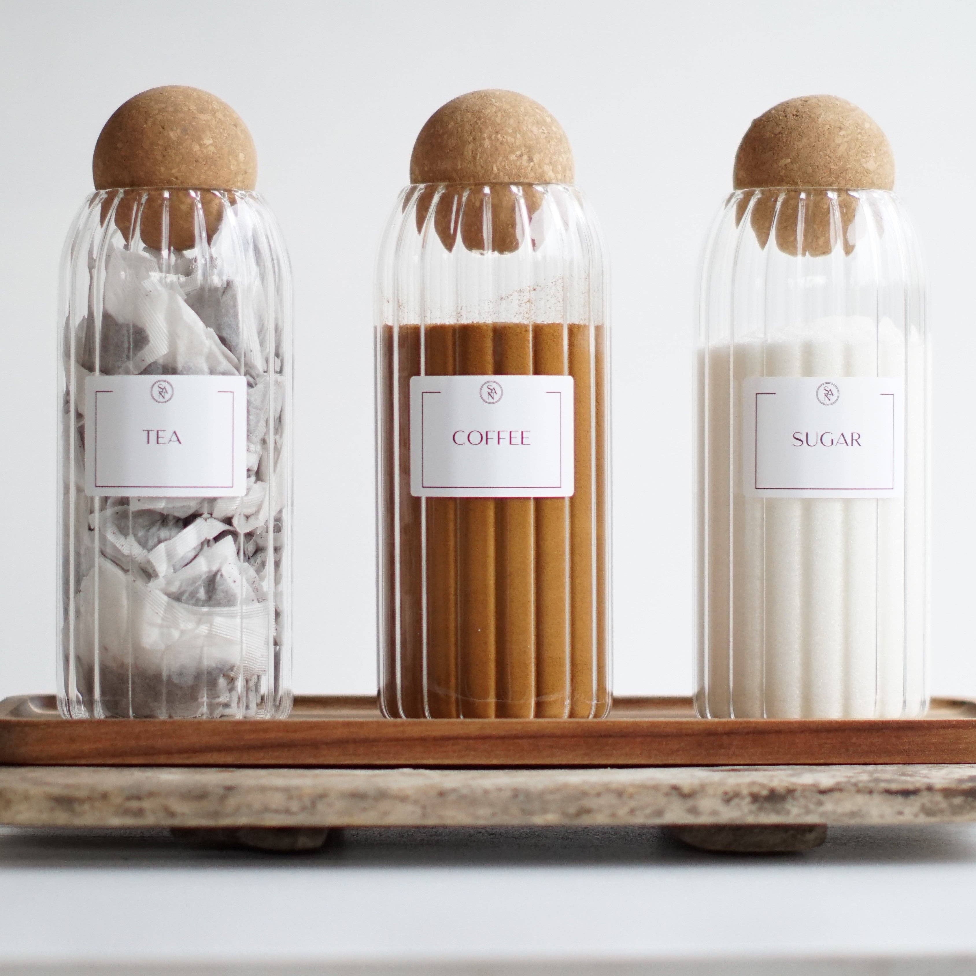 So At Nature – wholesale Jar – Reeded Glass Tea Coffee Sugar Jars with Cork Ball Lid3