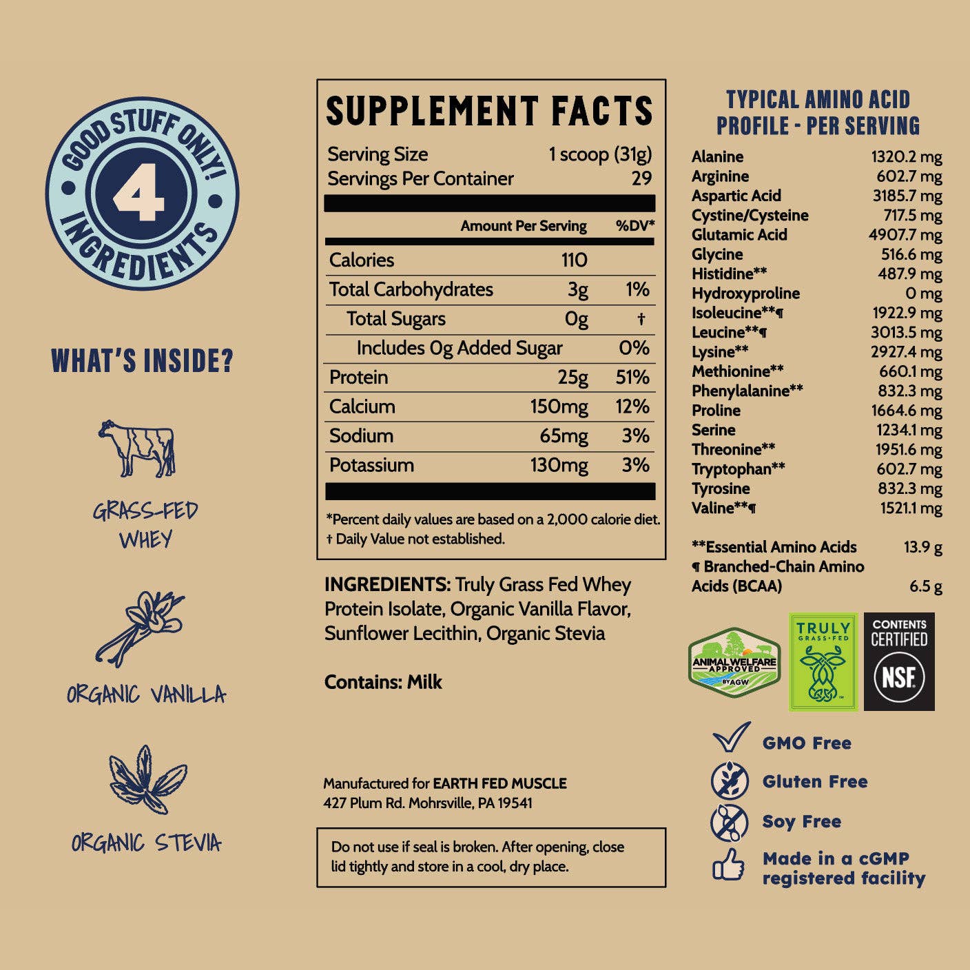 Earth Fed Muscle - Wholesale Protein/Superfood Powder - Whey Back Vanilla Grass-Fed Whey Protein11