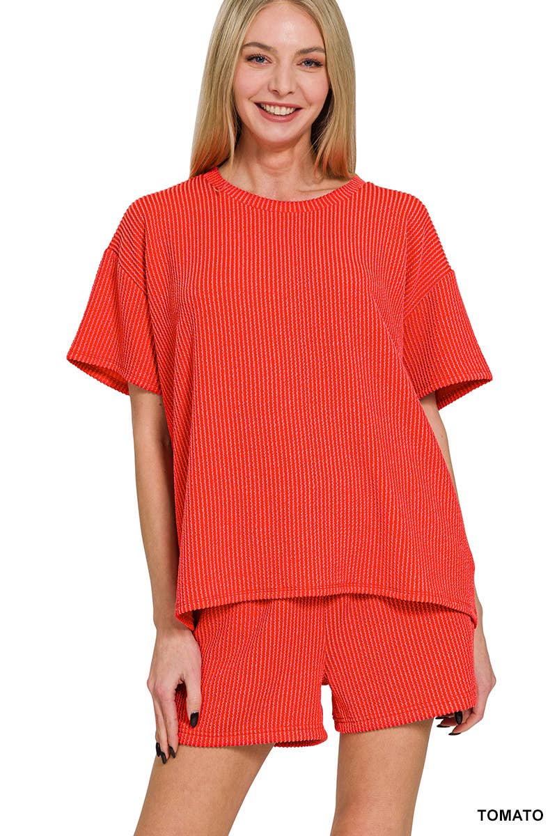 42POPS – Engroshandel Loungesæt - Dame – .Corded Rib T-shirt & Shorts 2-delt Sæt23