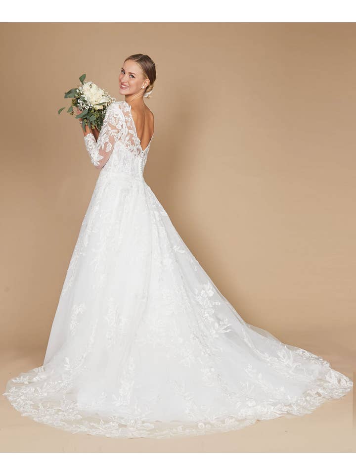 White Long Sleeve Wedding Dress for wholesale on Faire