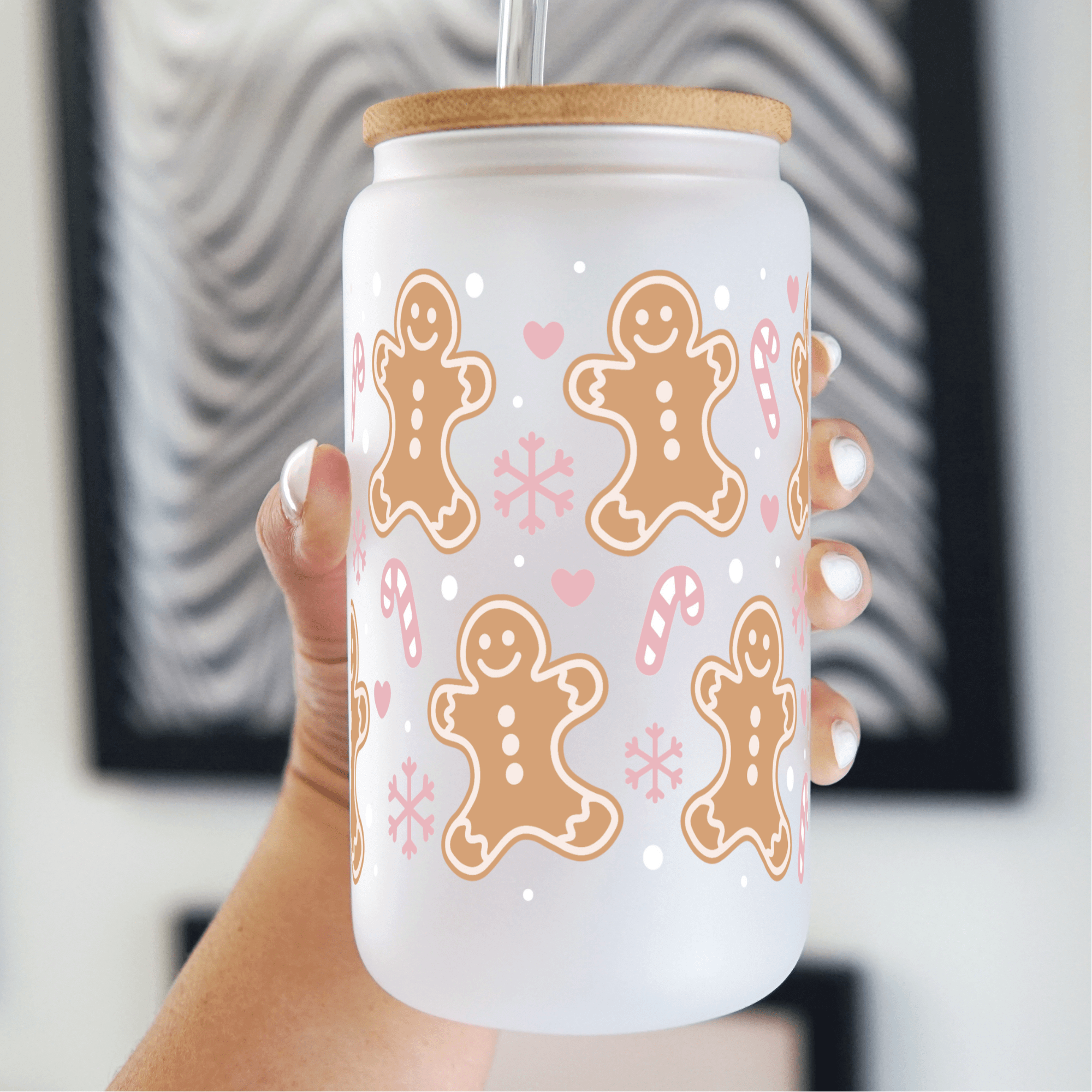 Sip-Sip Hooray! - Venta al por mayor Vaso/copa - Vaso rosa de pan de jengibre con tapa y pajilla1