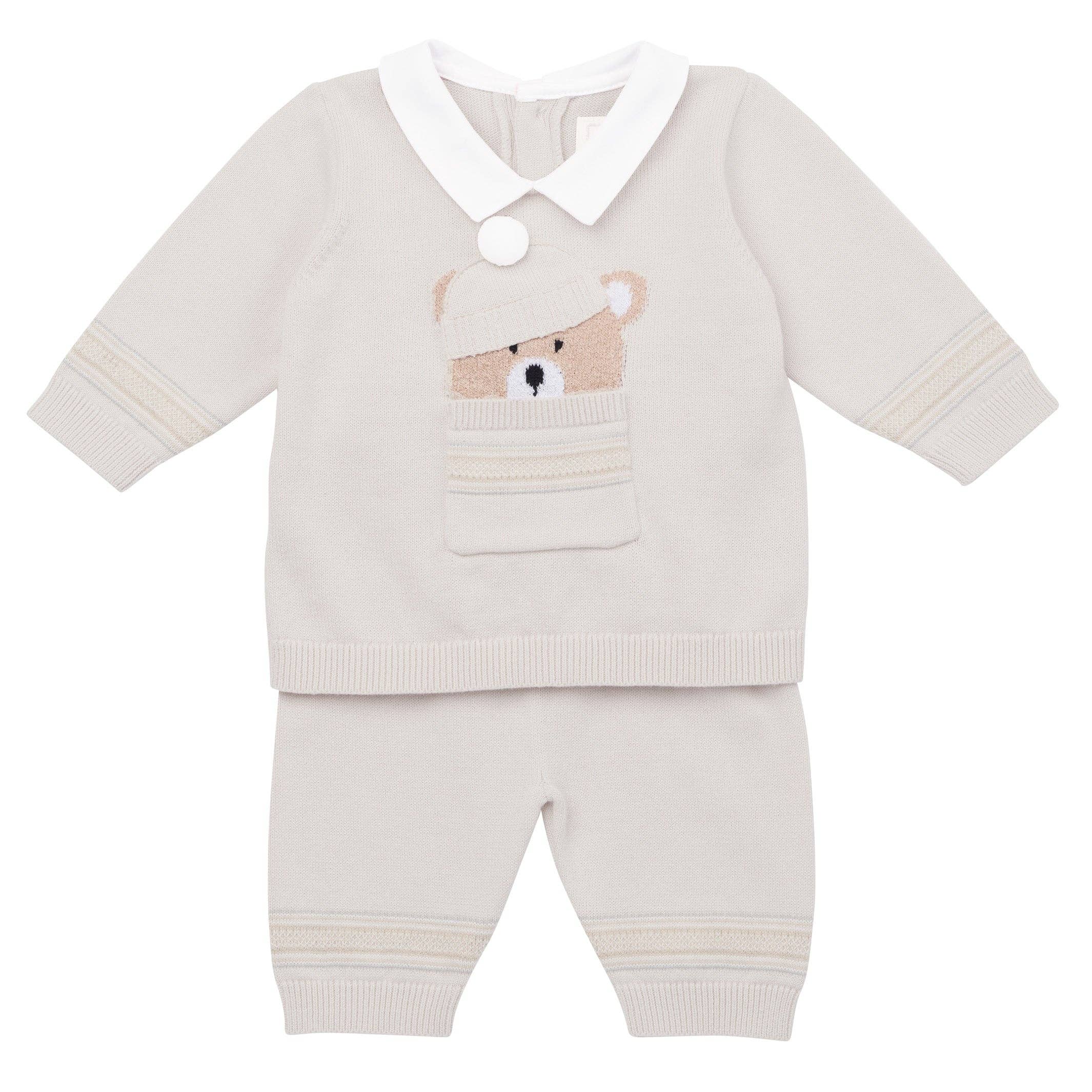 Emile Et Rose - Wholesale Clothing Set - Baby - Hudson Stone Knit Teddy Outfit and Hat0