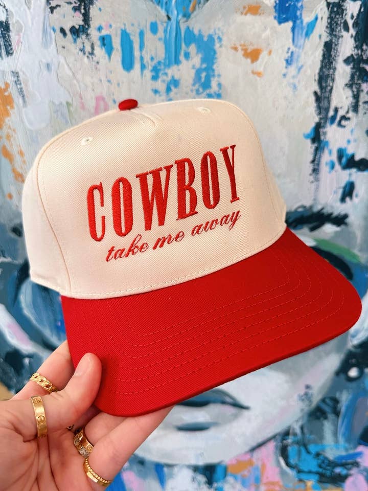Cowboy Take Me Away Trucker Hat - Red Embroidery Hat for wholesale by Happy Hour