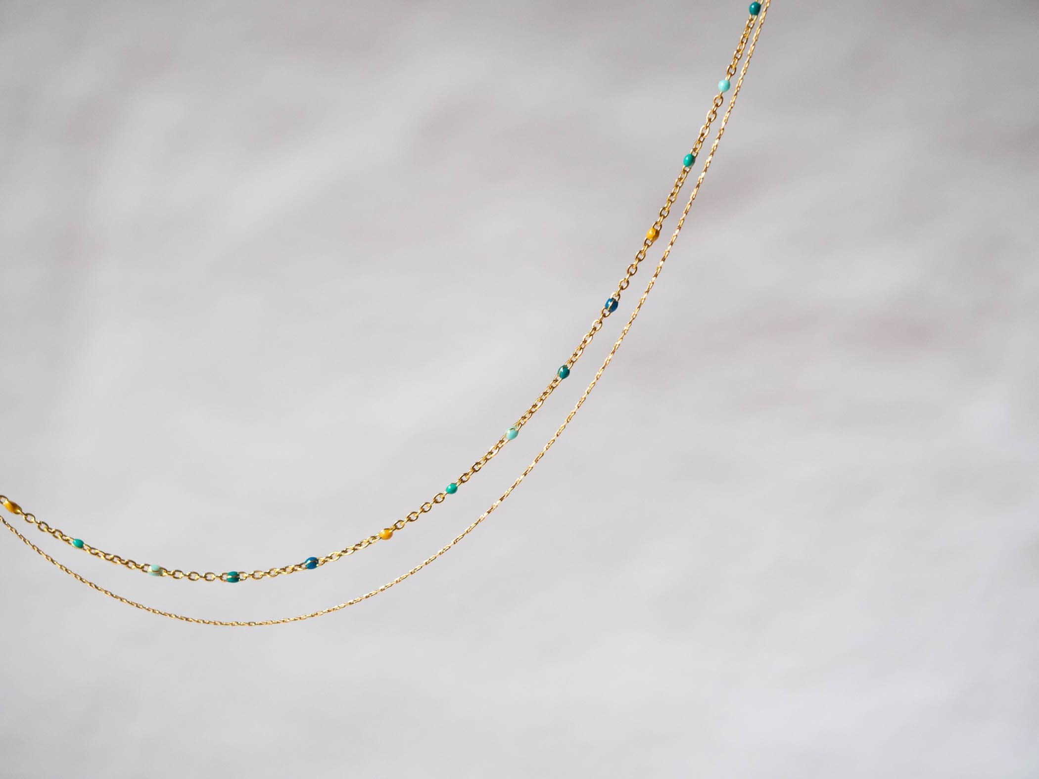 Atelier Vivienne - Wholesale Beaded/Pearl Necklace - Ultra fine delicate minimalist double row necklace//colored resin pearls//fine gold//delicate jewelry//French handmade creation3