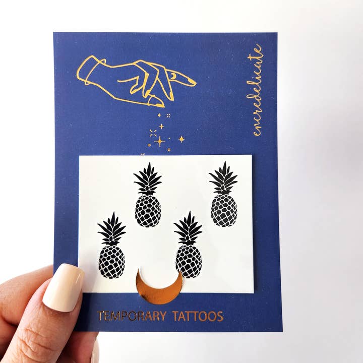 encredelicate – Tatuagem temporária por atacado – Tatuagem temporária pequena de abacaxi (conjunto com 4 unidades)1