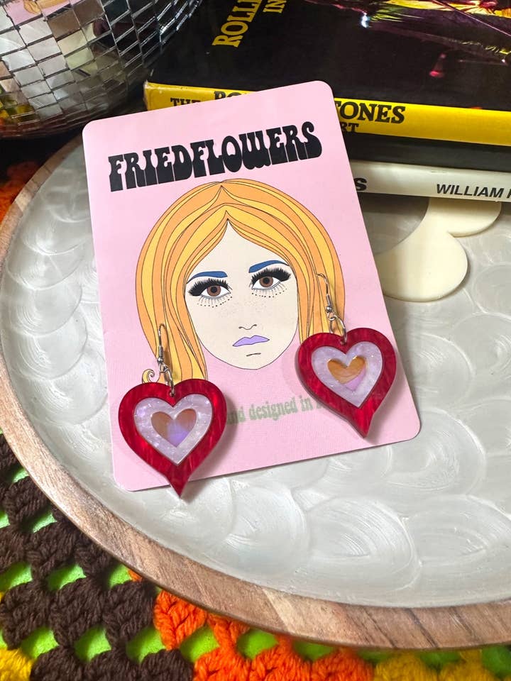 Heartbreaker iridescent heart cute earrings for wholesale by friedflowers
