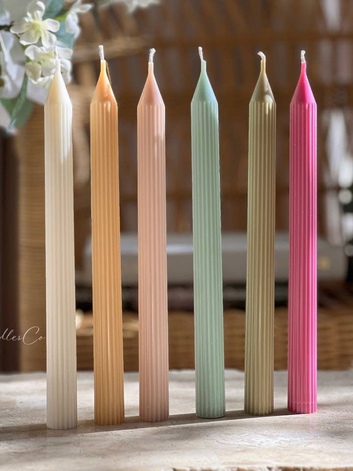 Thin Ribbed Peak Taper Soy Wax Candle for wholesale by CandlesCo Australia