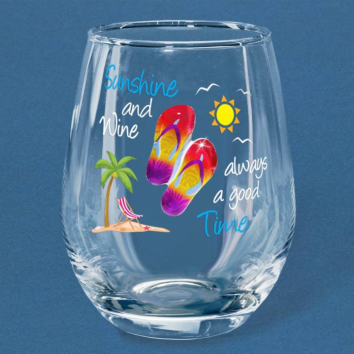 Glass Baron - Wholesale Wine Glass - GW2-S0 255: Flip Flops "Sunshine and Wine"