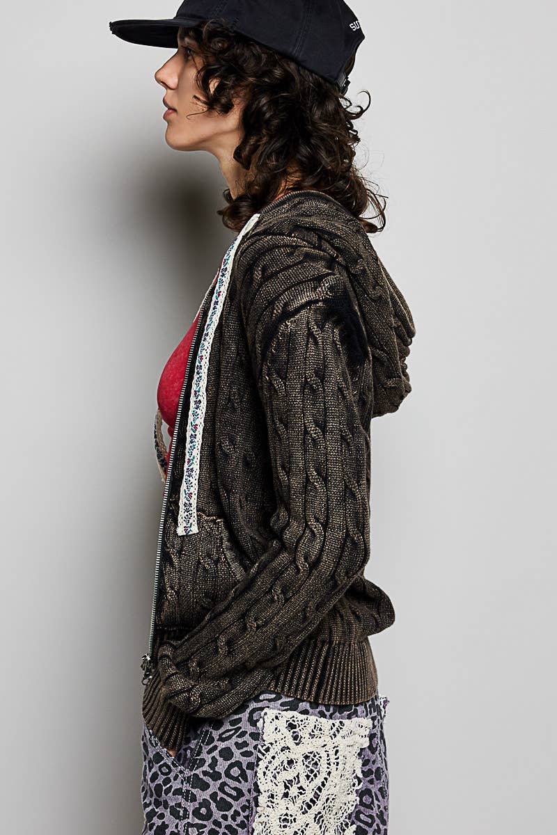 Pol Clothing - Wholesale Hoodie - Women's - Full Sleeve Solid Acrylic Sweater Hoodie Zip Up Knit Top30