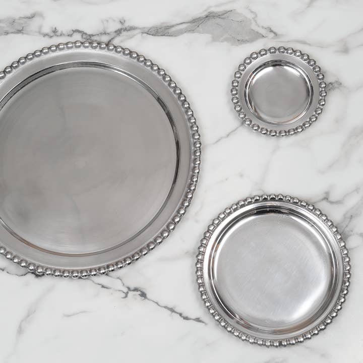 India Handicrafts Inc - Wholesale Decorative Tray - Beaded Edge Round Tray, Sm, 12