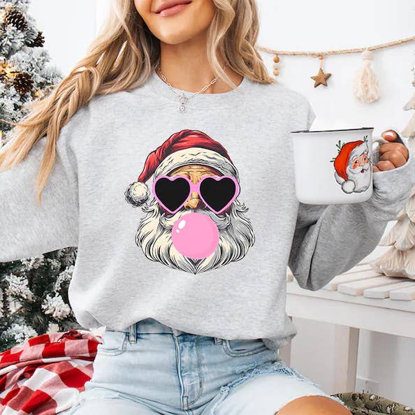 Santa Glasses Bubble Gum Sweater, Ugly Christmas Sweater, for wholesale by Pink Sunday Edit