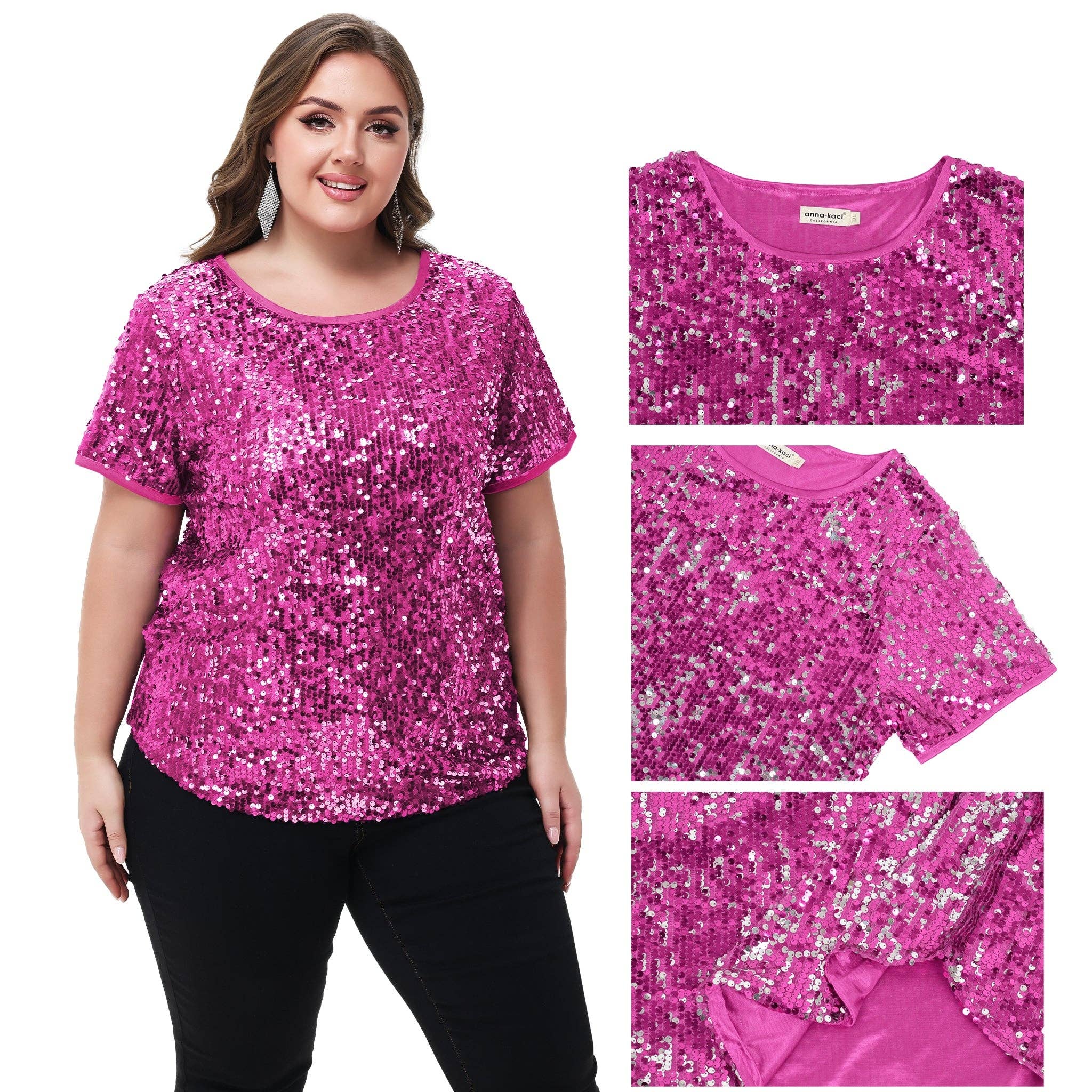 Anna Kaci Wholesale - Wholesale Blouse - Women's - Sequin Tops Plus Size Sparkle Glitter Party Blouse15