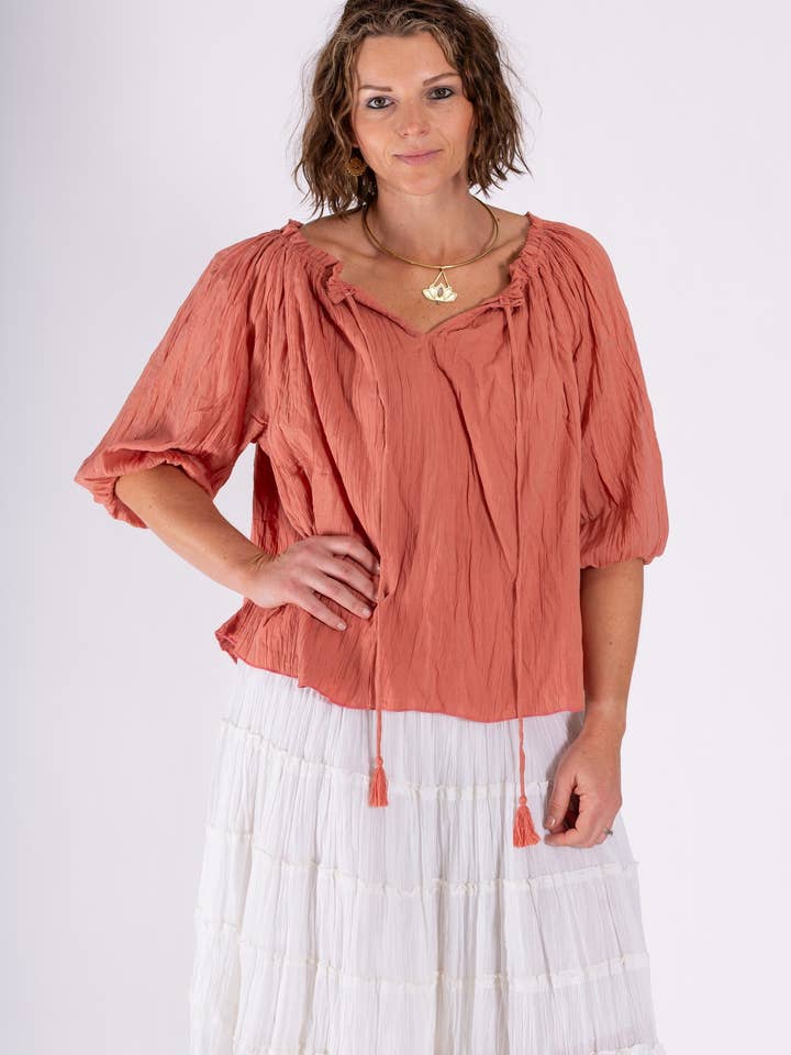 Ombak Designs - Wholesale Blouse – Women’s - BOHO CHEESECLOTH COTTON GYPSY TOP3