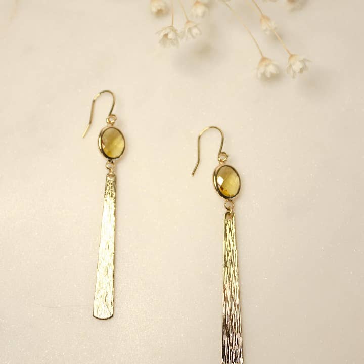 Moxie Collective (formerly Atonement Design) - Wholesale Dangle Earrings - Yellow Oval Bead and Brass Bar Earrings1