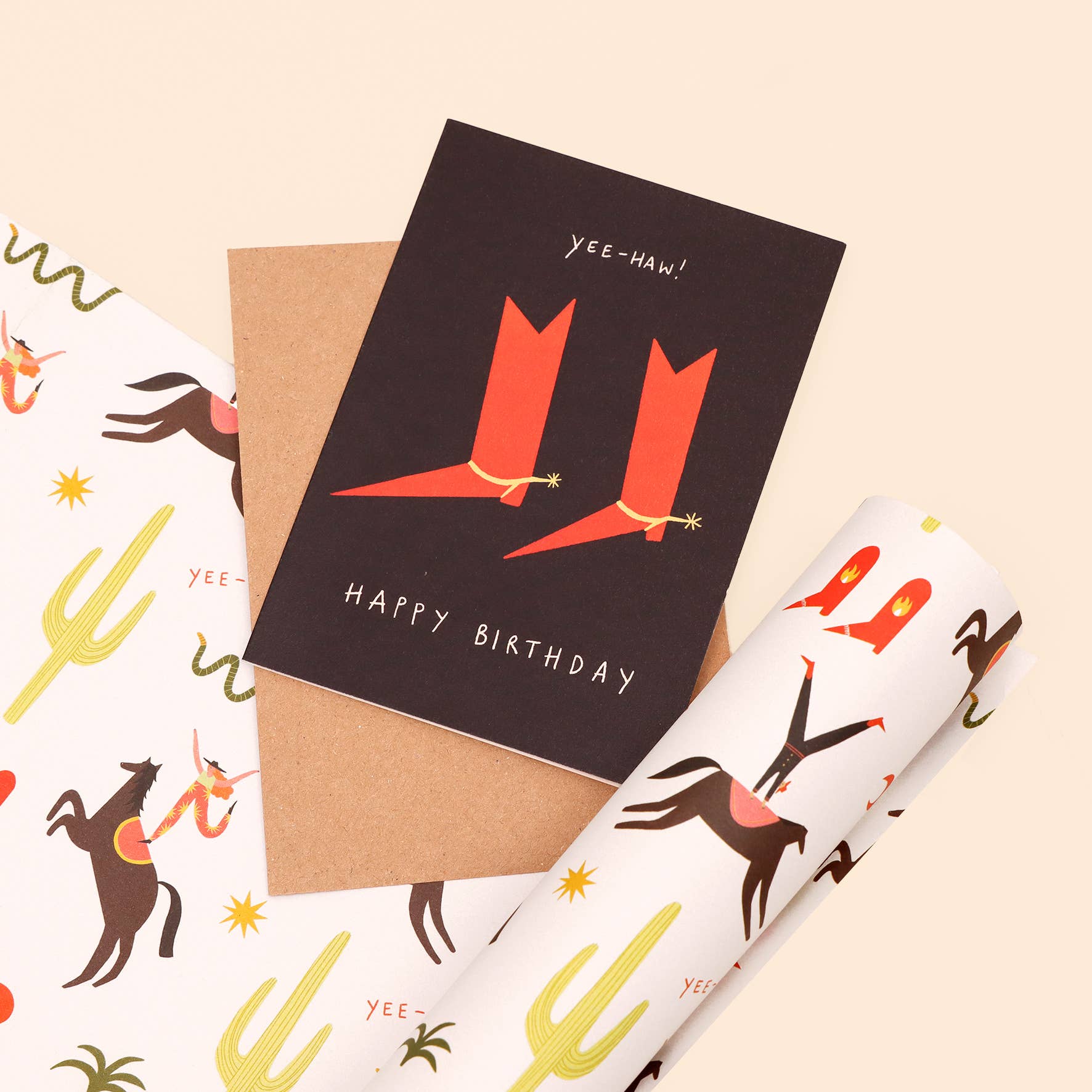 Little Black Cat Illustrated Goods – wholesale Flat wrap – Cactus Cowboys Wrapping Paper Sheets | Western Gift Wrap 11