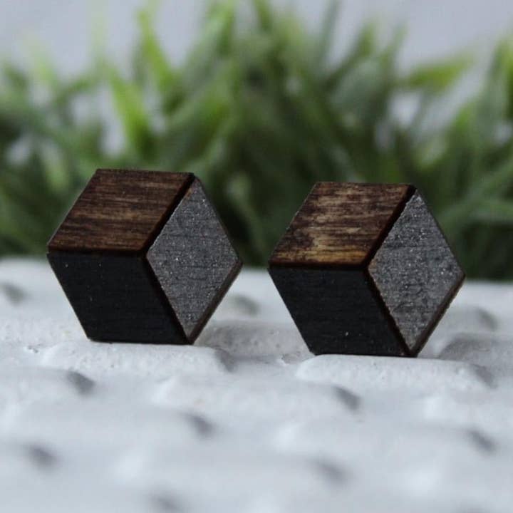 Wood Black/Metallic Grey Earrings for wholesale by Fiddle & Fox