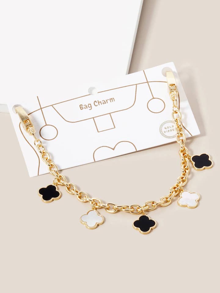 18K Gold Dipped Five Quatrefoil Bag Charm Chain for wholesale by Wild Honey